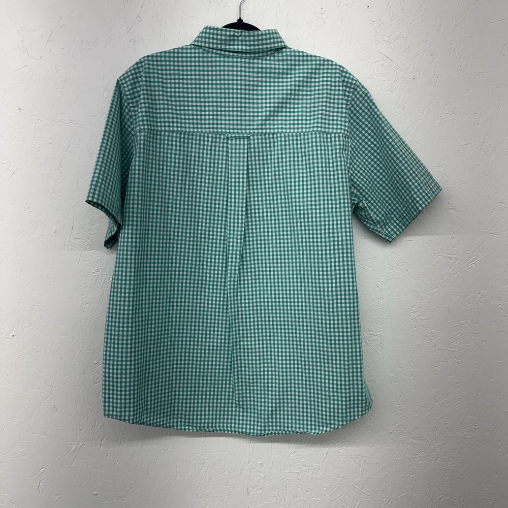 CHAPS SizeL Green Check Cotton Button Front Shirt Short Sleeves Easy Care Pocket - Picture 4 of 5